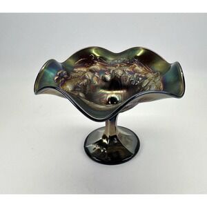 Antique Northwood Raspberry Amethyst Carnival Glass Compote c1910 Signed N